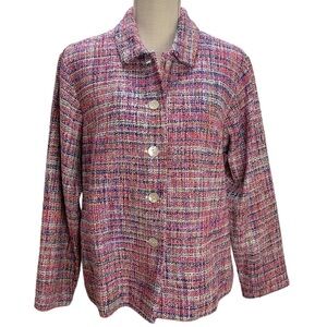 Vintage Coldwater Creek Rainbow Weave Silk Blend Jewel Boucle Jacket Blazer 14P